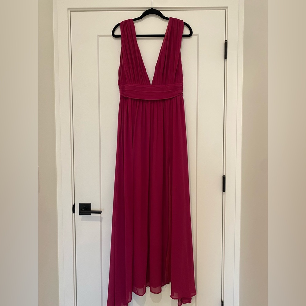 Elegant Deep Pink V-Neck Maxi Dress